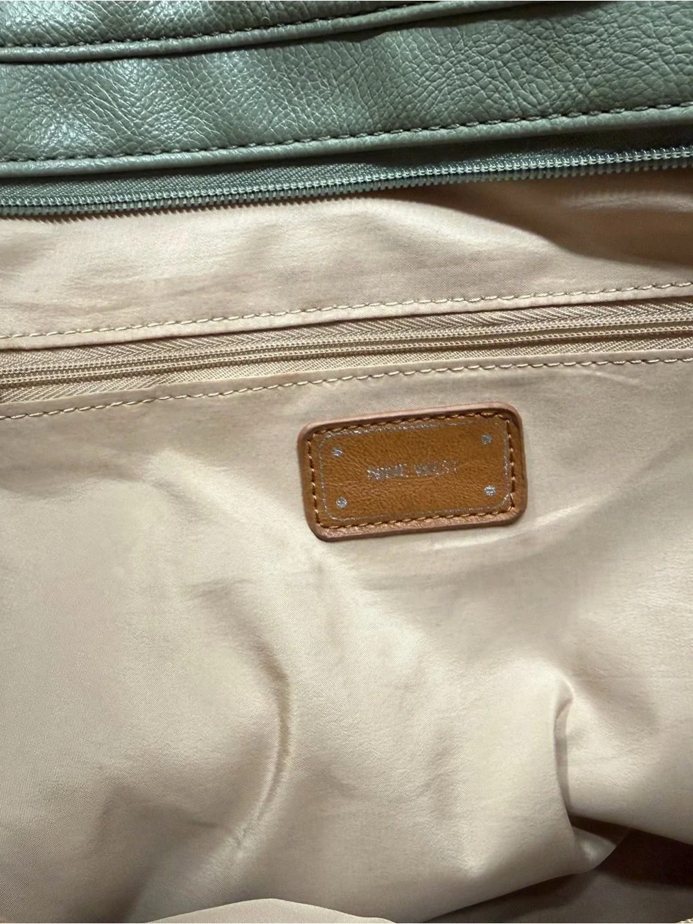 Nine West Olive Green Pebbled Tote Bag with Tassel Charm